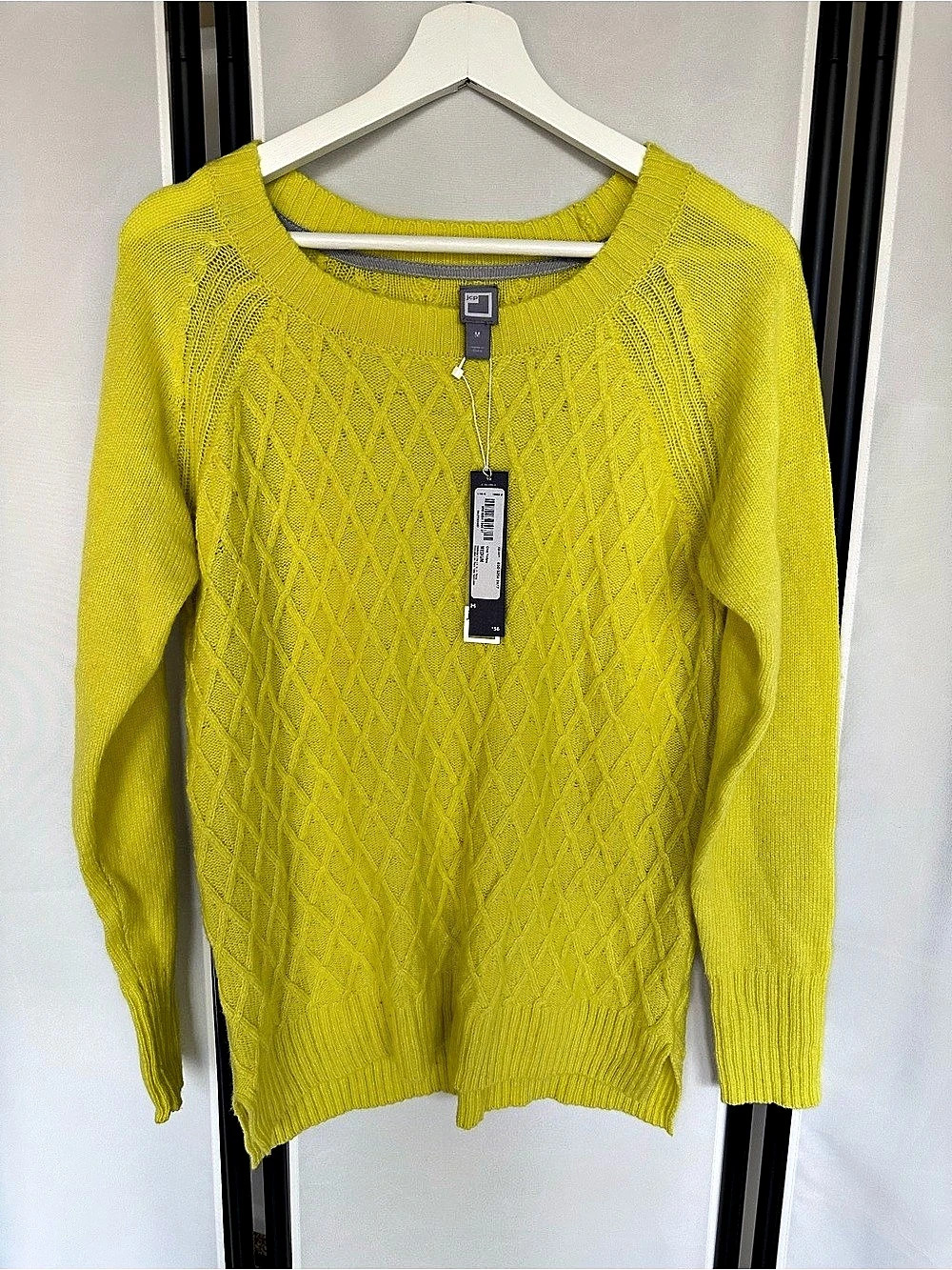 JCP Chic Yellow Cable Knit Wool Blend Sweater M NWT